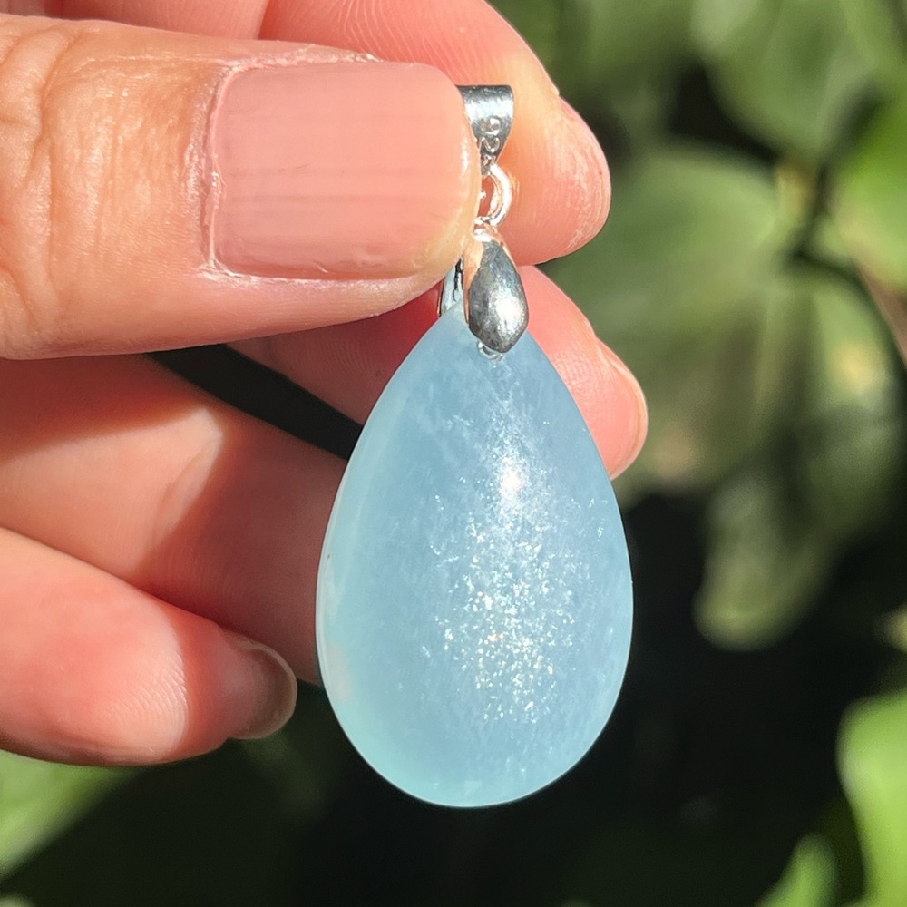Sterling silver flashy aquamarine teardrop pendant‎ 2091